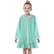 TAIAOJING Girls Swim Cover Up Dress Child Kids Hoodies Swimsuit Coverup Zip Up Beach Bathing Suit Hooded Absorbent Bathrobe Beach Dress 1-2 Years